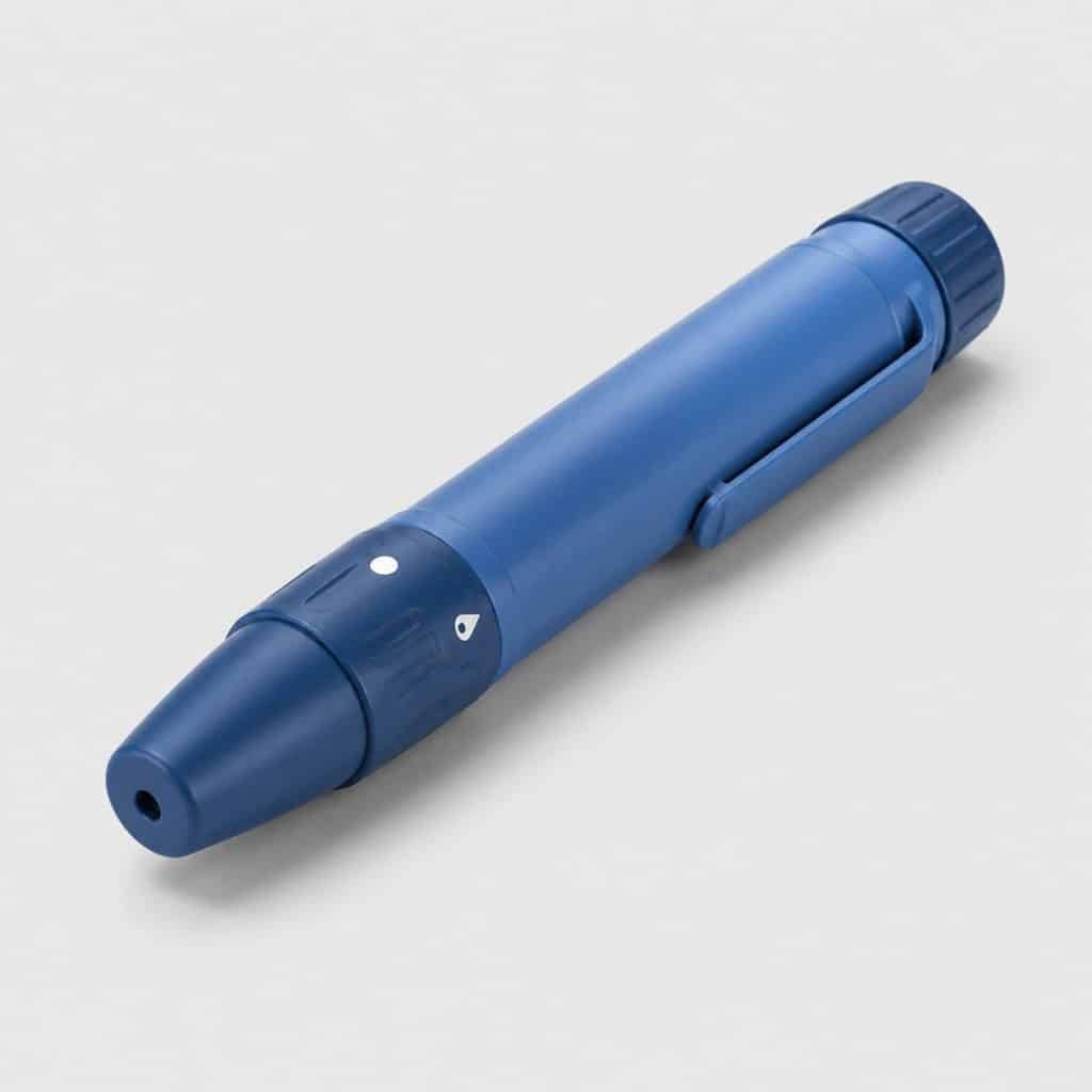 Stylo autopiqueur bleu avec molette de réglage