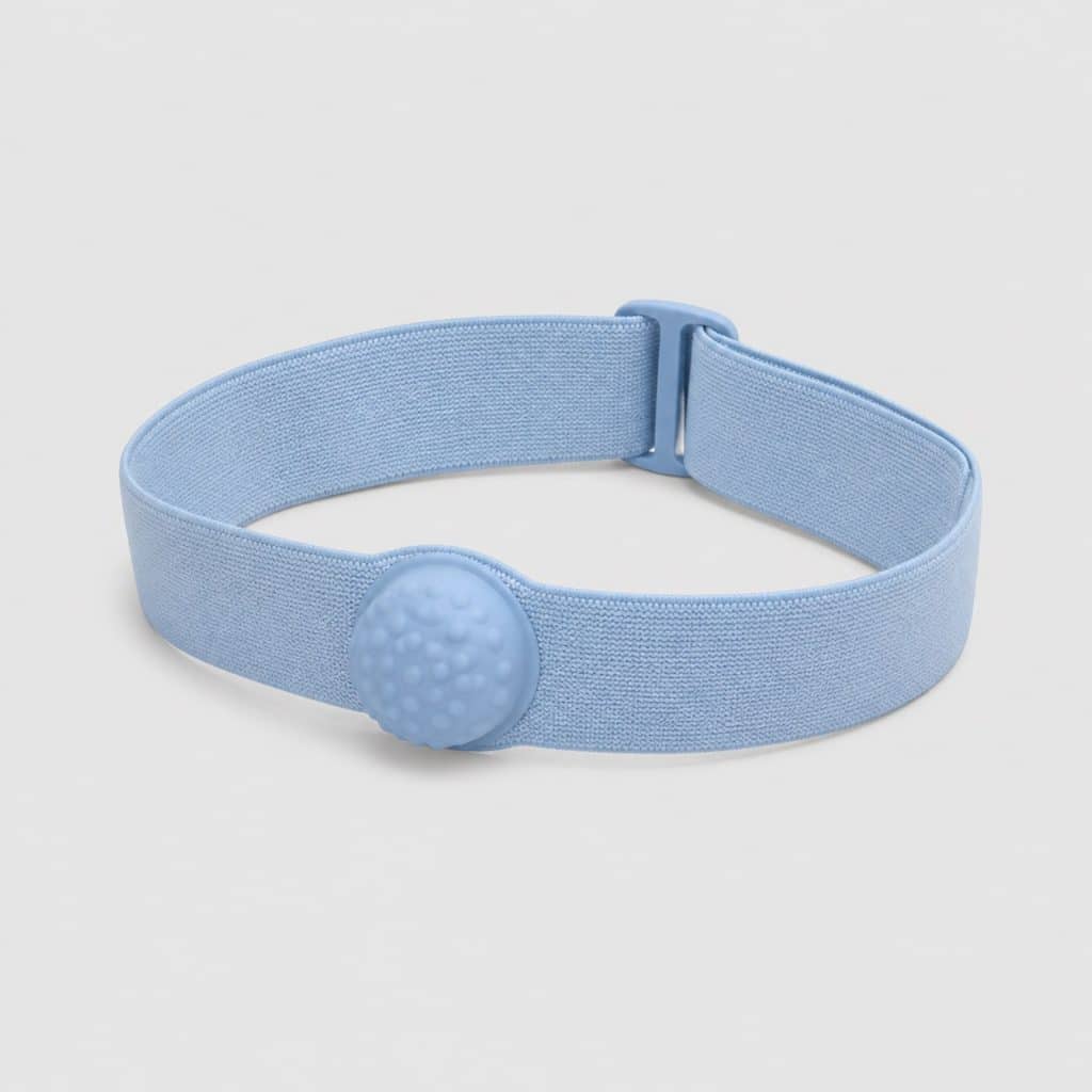 Bracelet d'acupression bleu clair au format enfant posé à plat