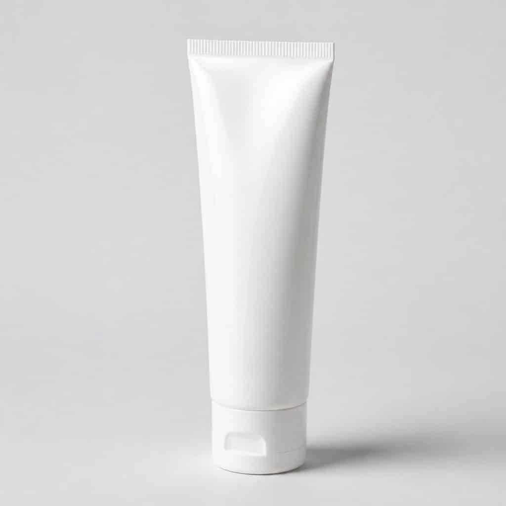 Tube de dentifrice sans menthe posé sur fond neutre