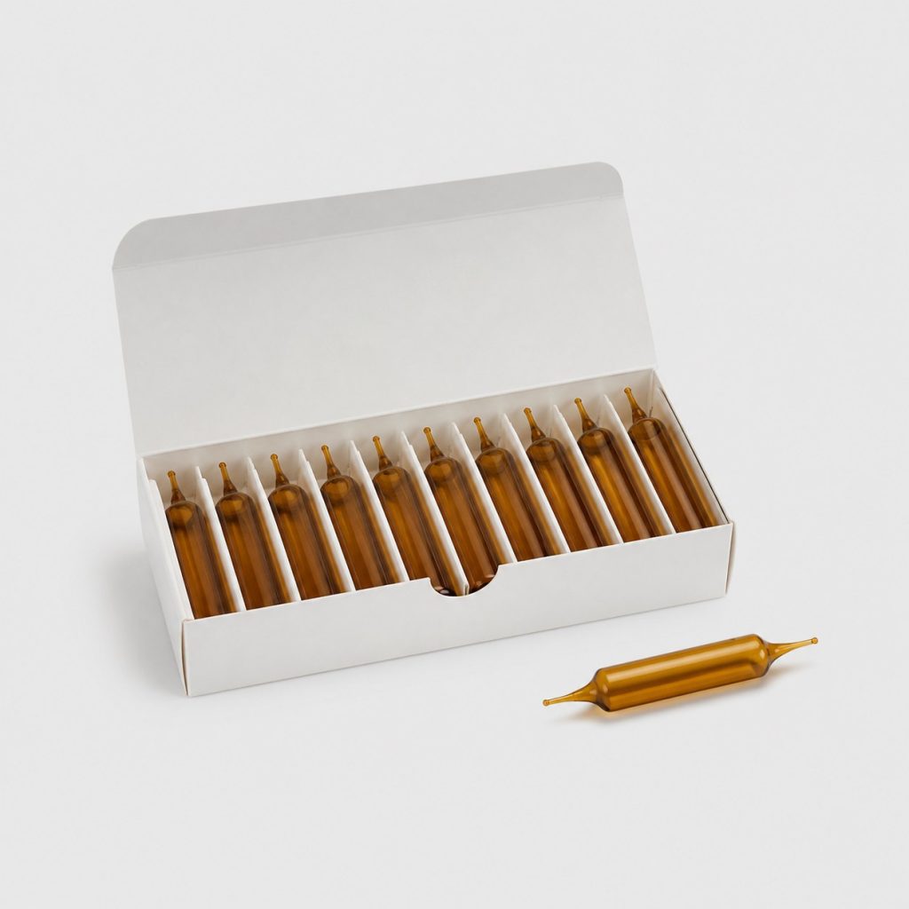 Boîte de dix ampoules buvables de magnésium posée sur fond clair